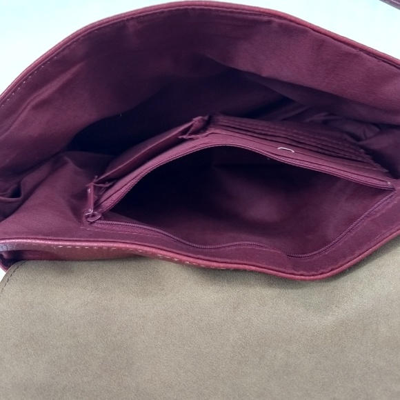 Red Pebbled Faux Leather Bag Heavy Stitch 13X8 - Picture 8 of 8